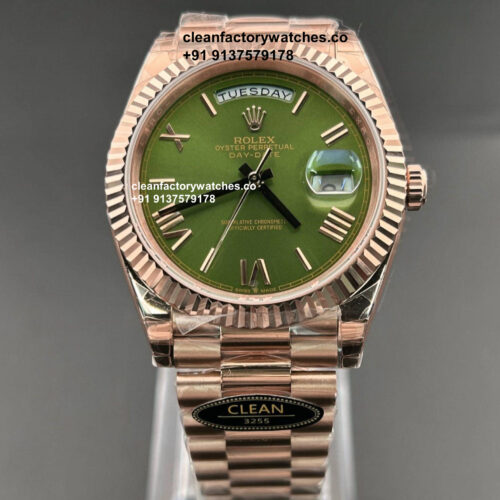 Rolex Day Date Olive Green Rose Gold Super Clone Watch | 3255 | COD