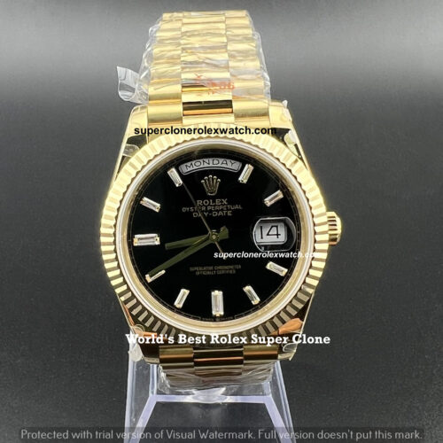 Rolex Day Date Baguette Studded Super Clone | Non Fading Full Yellow Gold Watch | 1:1 Clone 3255